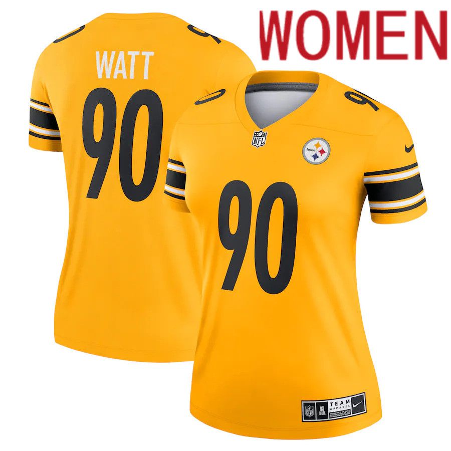 Women Pittsburgh Steelers #90 T.J. Watt Nike Gold Inverted Legend NFL Jersey->women nfl jersey->Women Jersey